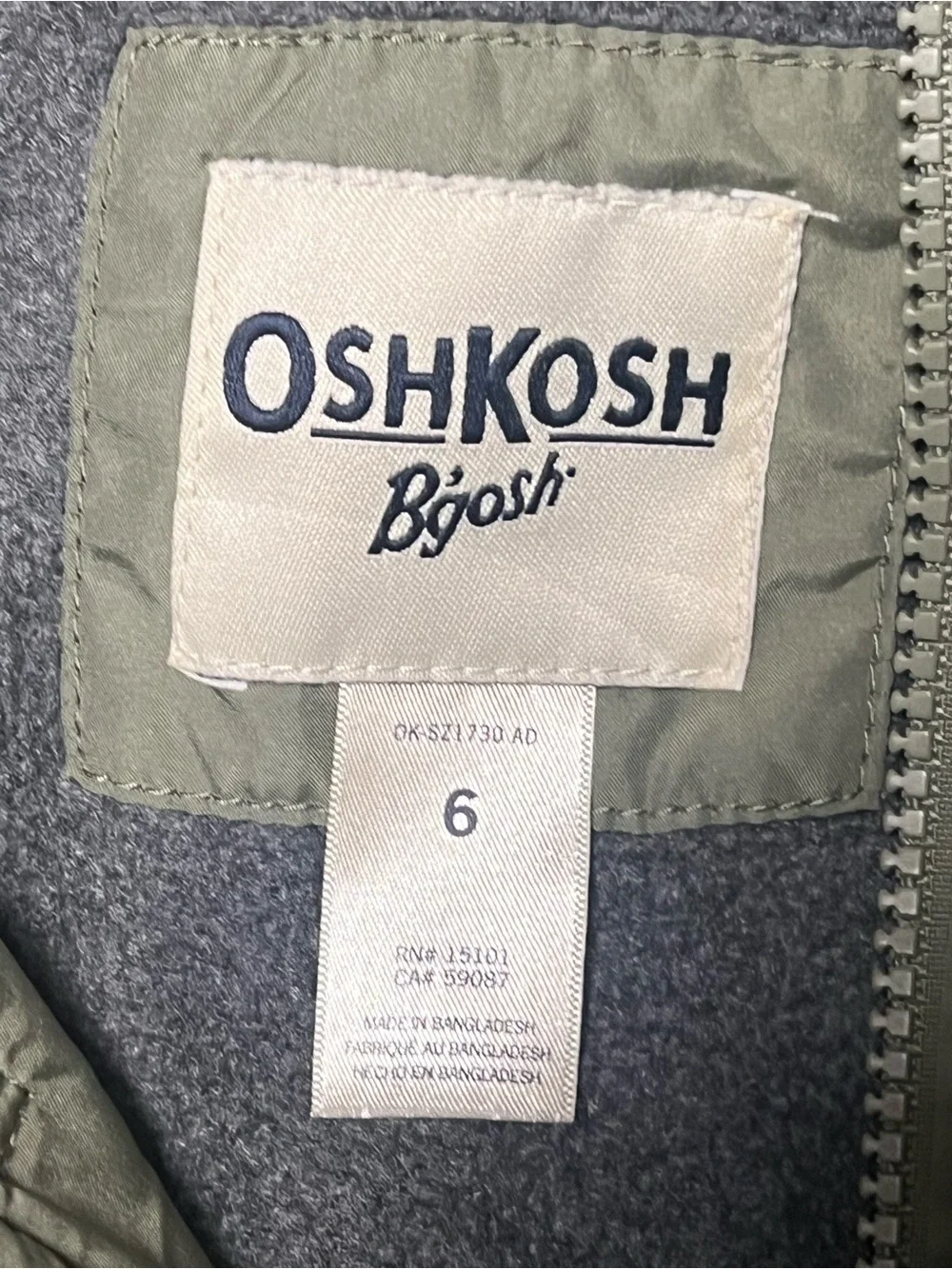 OshKosh B'gosh Olive Green Hooded Kids Fleece Lined Utility Jacket